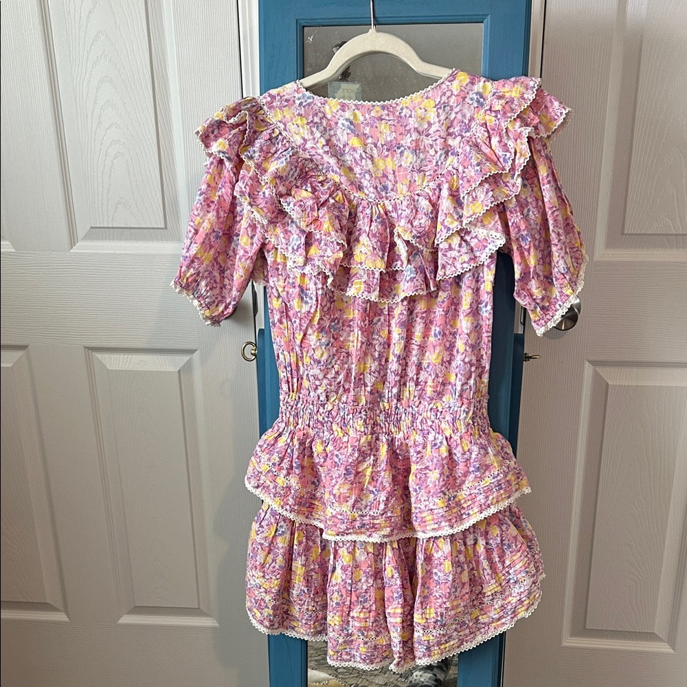 LoveShackFancy Colorful Floral Ruffle Mini Dress Size Small - Picture 6 of 9